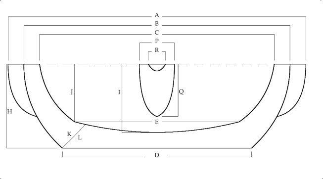 Sketch of a typical stone mortar in profile
 showing the standard measurements used in this study